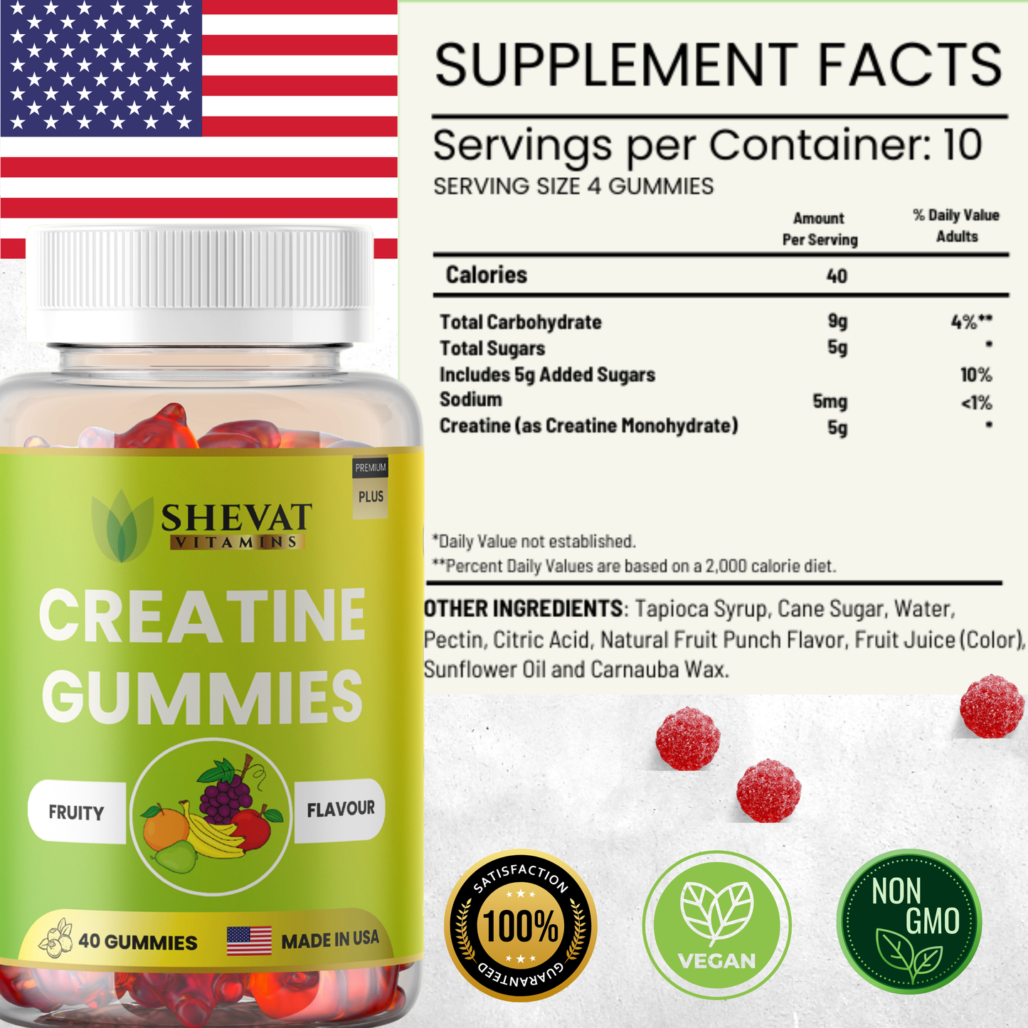Creatine Wellness Gummies β Daily Support Formula, 40 Vegan Gummies, Made in USA