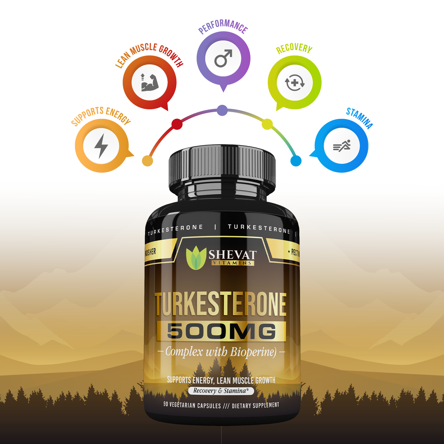 Shevat Turkesterone Complex 500mg with BioPerine – 60 Capsules, Non-GMO, Made in USA