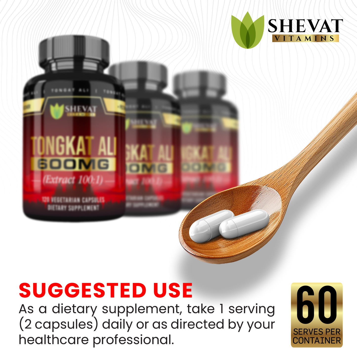 Tongkat Ali 600mg Extract β 60 Capsules, Vegan, Non-GMO, Made in USA