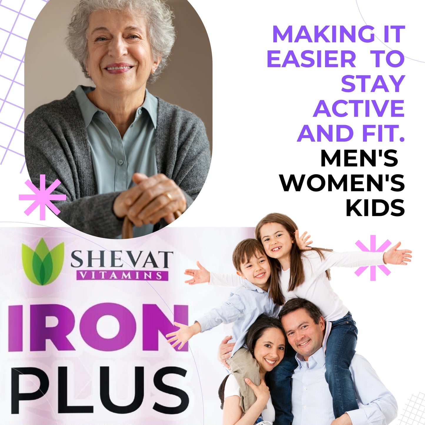 Shevat Iron Plus Gummies – 60 Count – Vegan, Gluten-Free, Non-GMO, Grape Flavor, Made in USA
