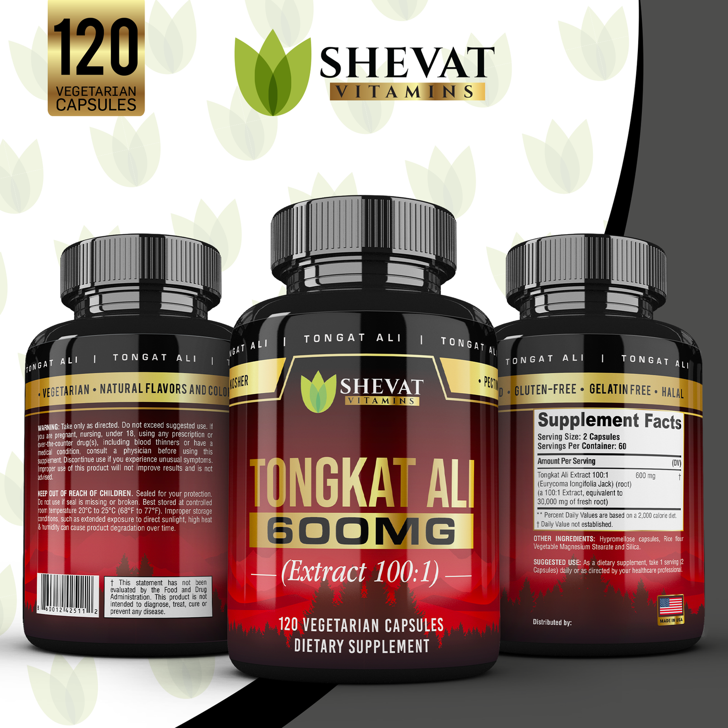 Tongkat Ali 600mg Extract β 60 Capsules, Vegan, Non-GMO, Made in USA