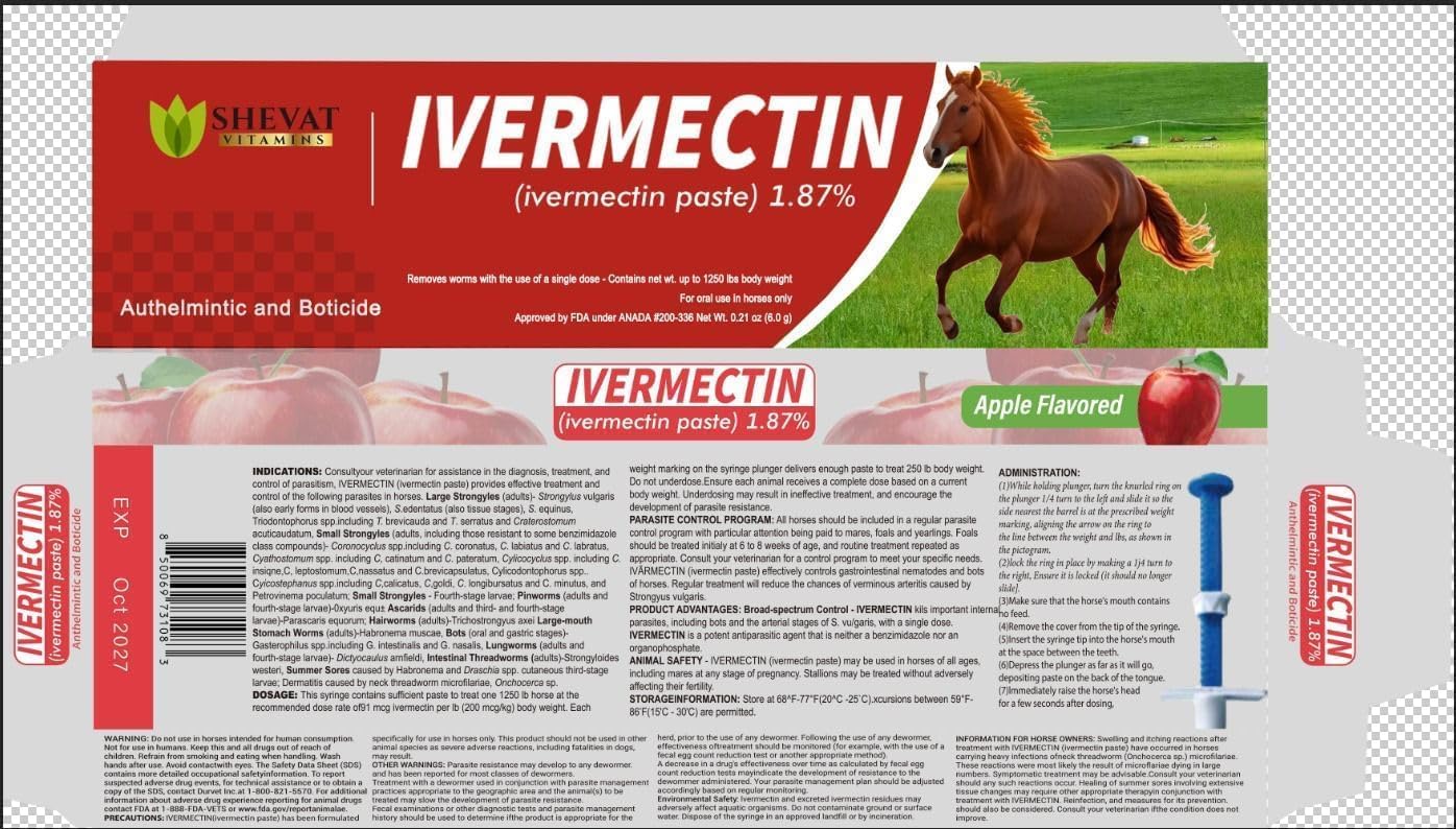 Ivermectin Horse Paste 1.87% – Apple Flavored, Easy-to-Use, Fast Shipping - 1 Pack