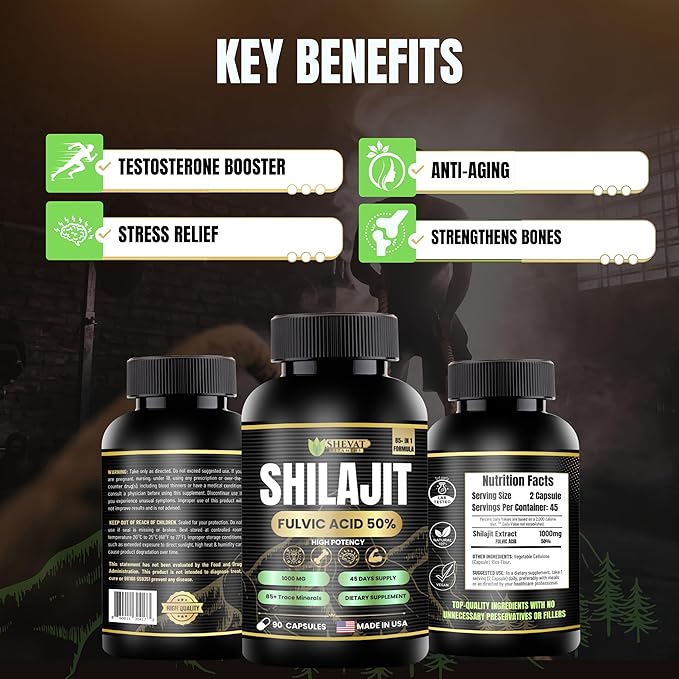 Shevat Pure Himalayan Shilajit Capsules – 60 Vegan Capsules with Fulvic Acid, Non-GMO, Made in USA