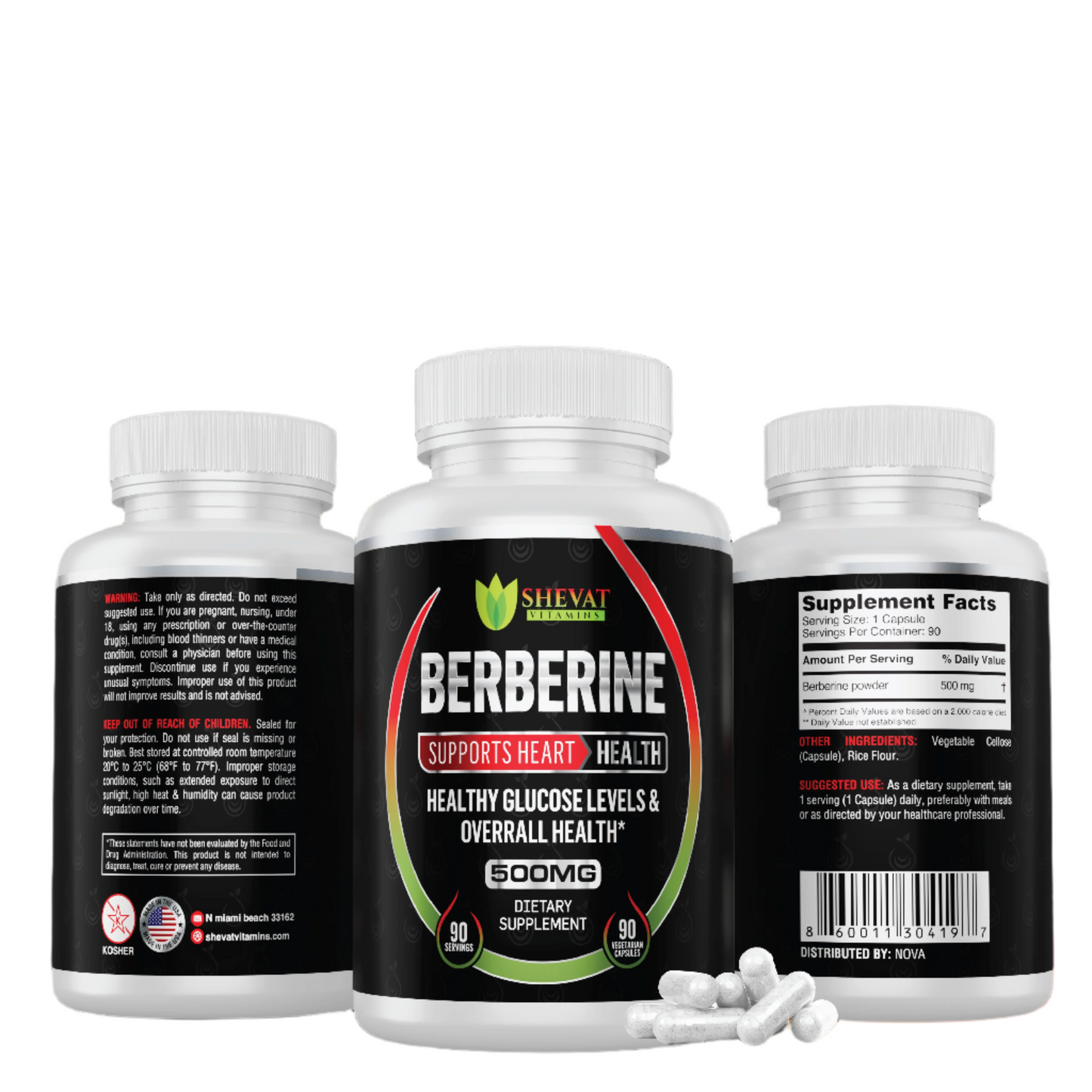 Shevat Berberine Herbal Complex – 500mg Plant-Based Blend, 60 Vegan Capsules, Made in USA