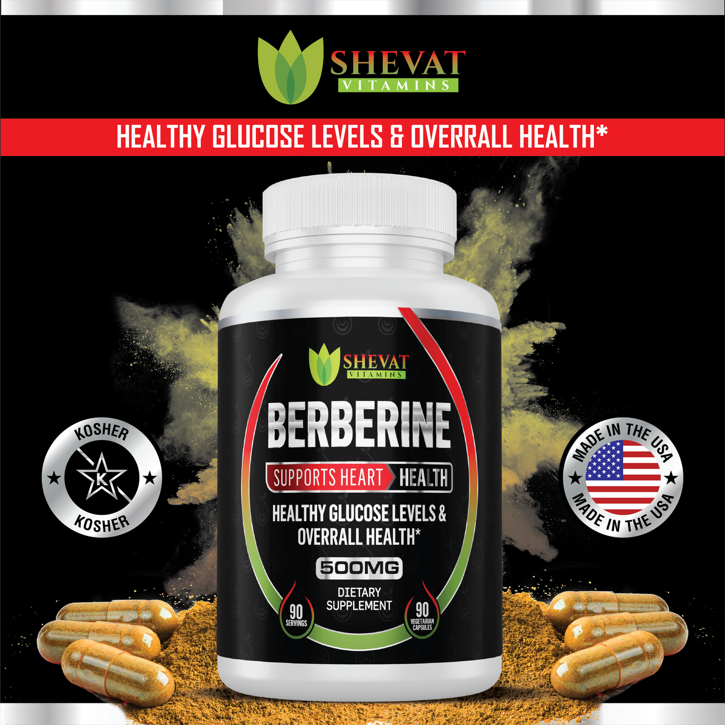 Shevat Berberine Herbal Complex – 500mg Plant-Based Blend, 60 Vegan Capsules, Made in USA
