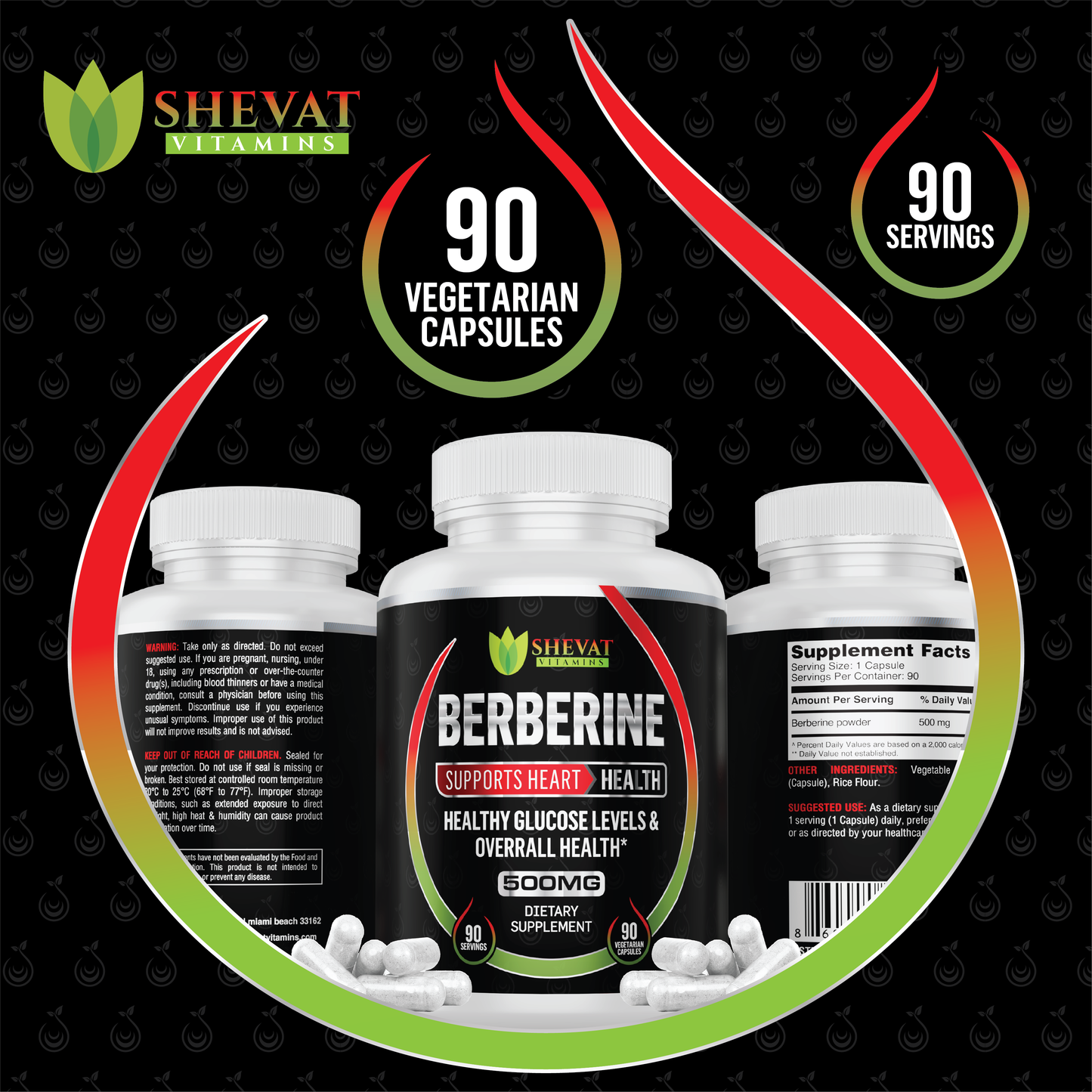 Shevat Berberine Herbal Complex – 500mg Plant-Based Blend, 60 Vegan Capsules, Made in USA
