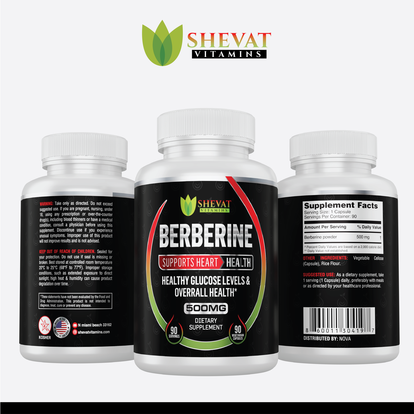 Shevat Berberine Herbal Complex – 500mg Plant-Based Blend, 60 Vegan Capsules, Made in USA