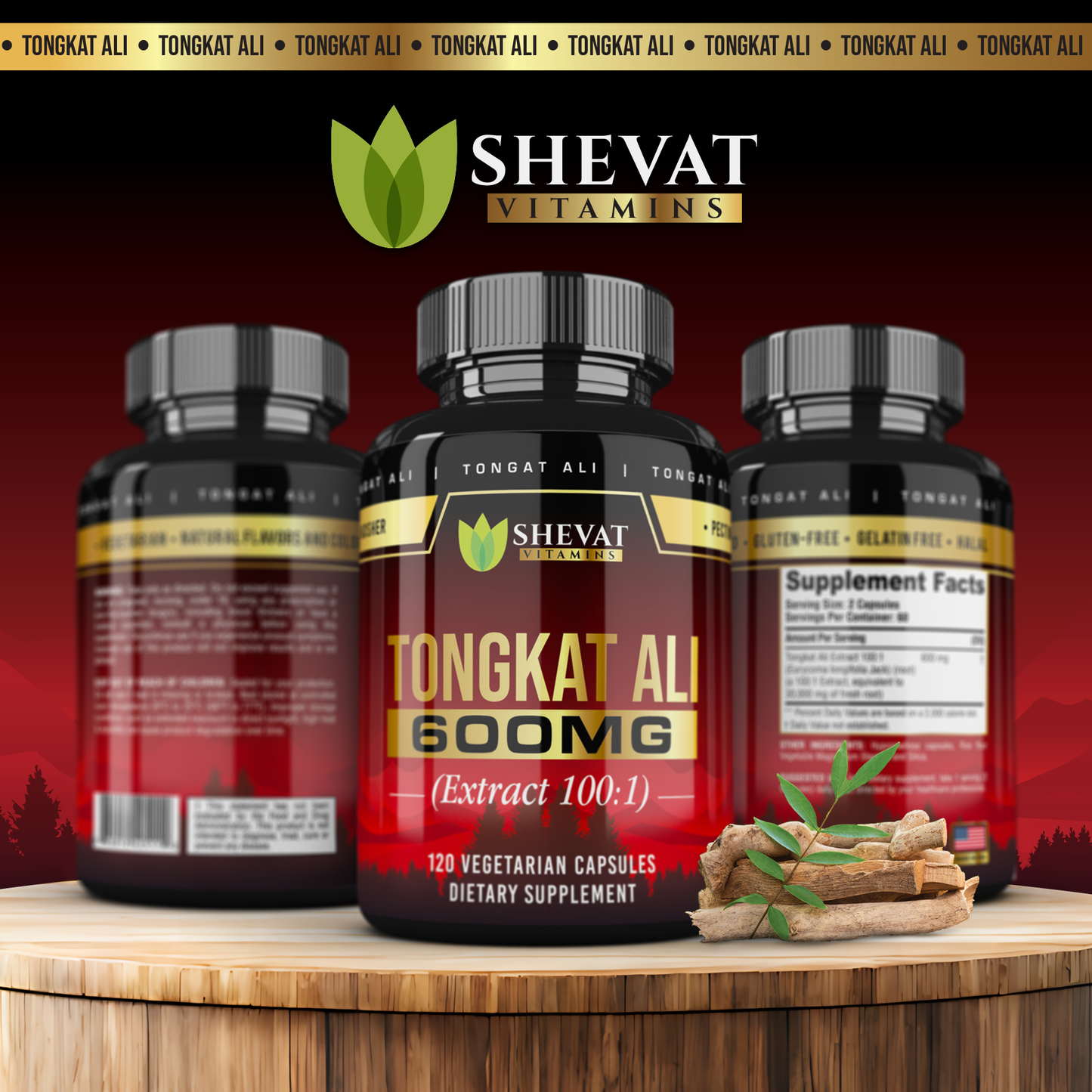 Tongkat Ali 600mg Extract β 60 Capsules, Vegan, Non-GMO, Made in USA