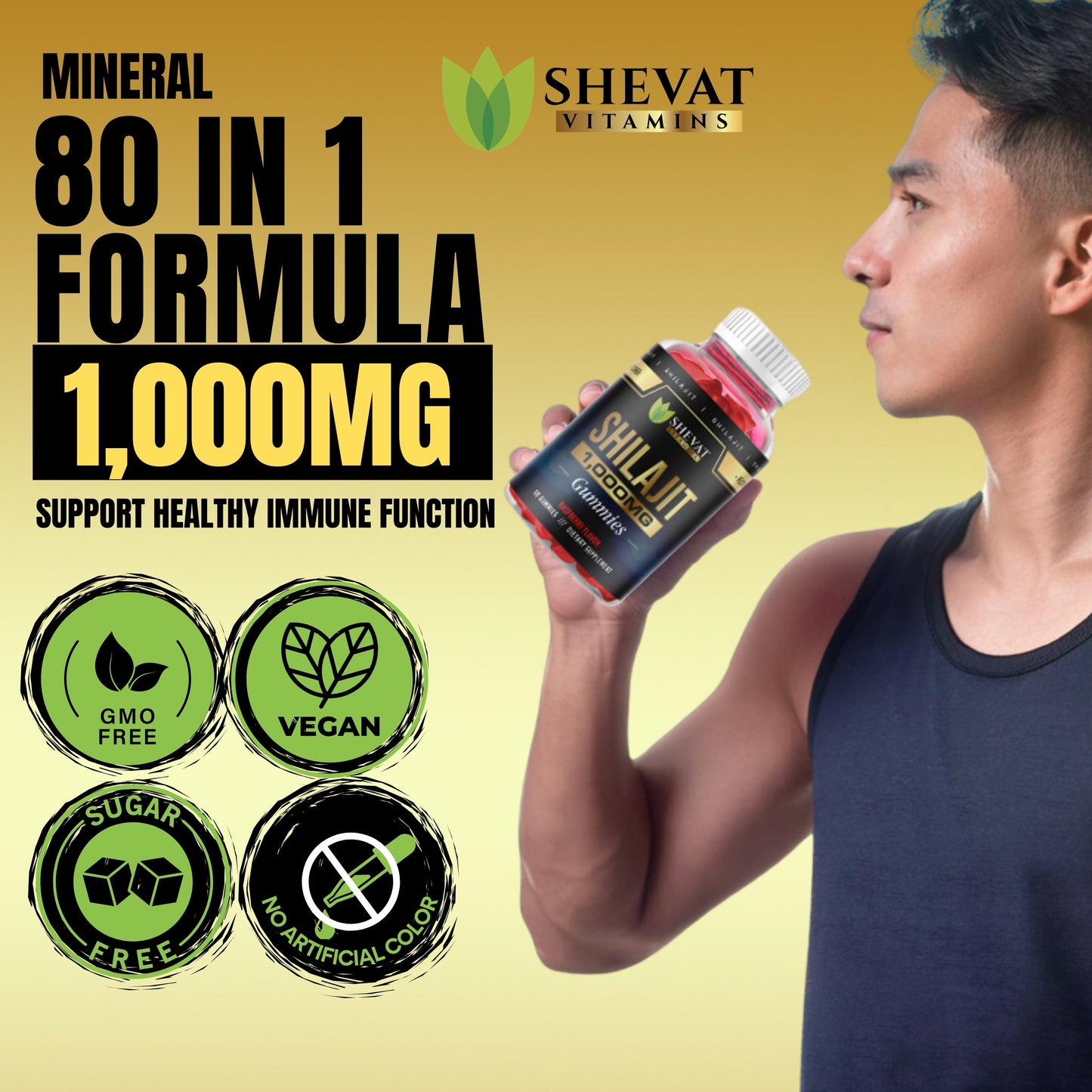 Shevat Vitamins Shilajit Gummies β With 85+ Trace Minerals, Natural Himalayan Extract, 60 Vegan Gummies β Non-GMO, Made in USA