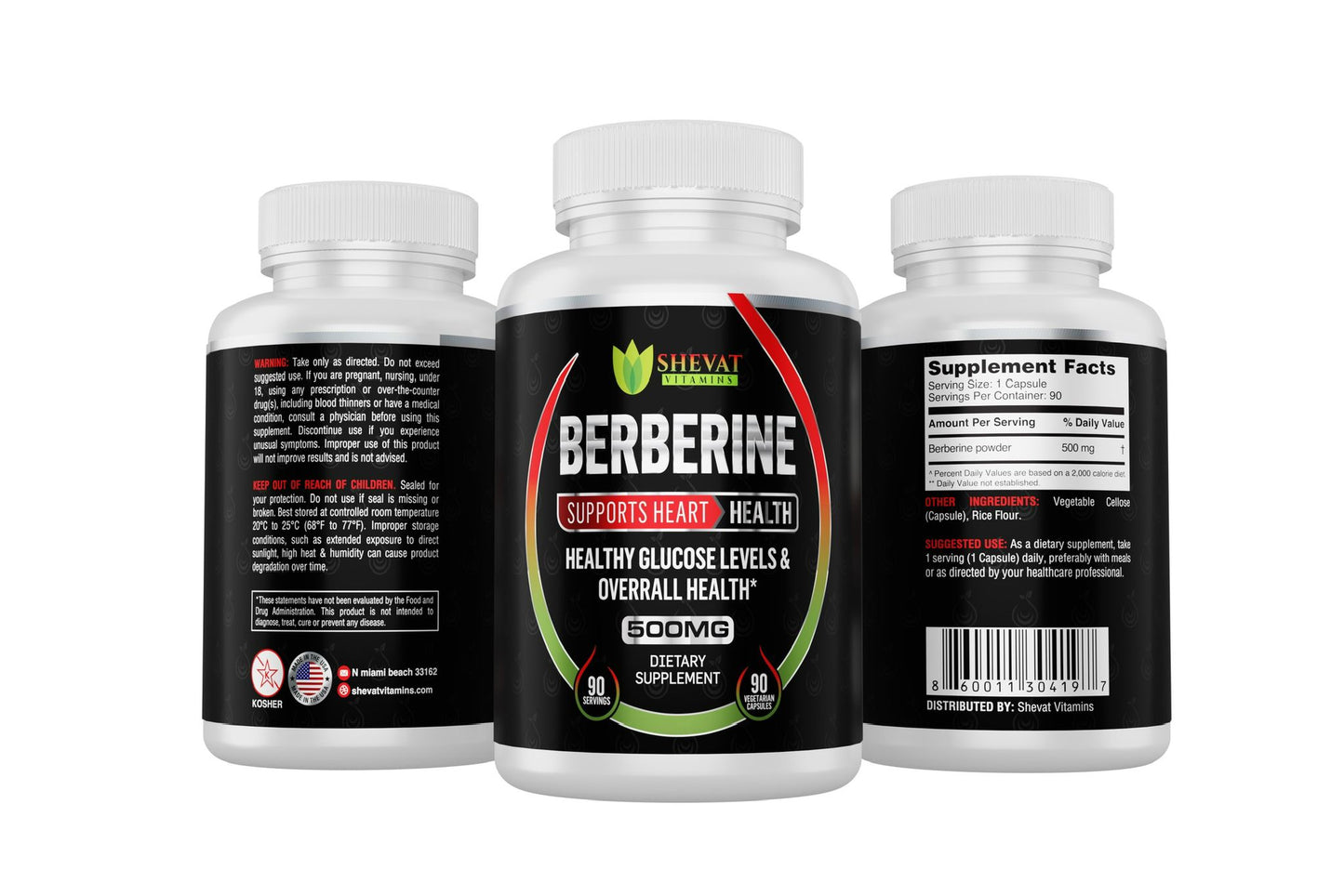 Shevat Berberine Herbal Complex – 500mg Plant-Based Blend, 60 Vegan Capsules, Made in USA