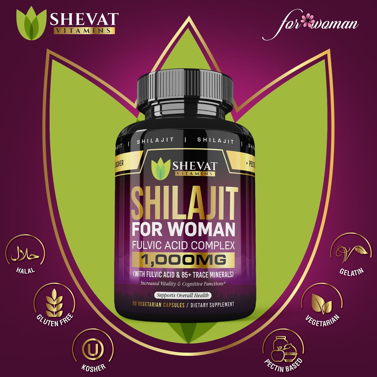 Shilajit Capsules for Women – Pure Himalayan Extract, 60 Vegan Capsules, Non-GMO, Made in USA