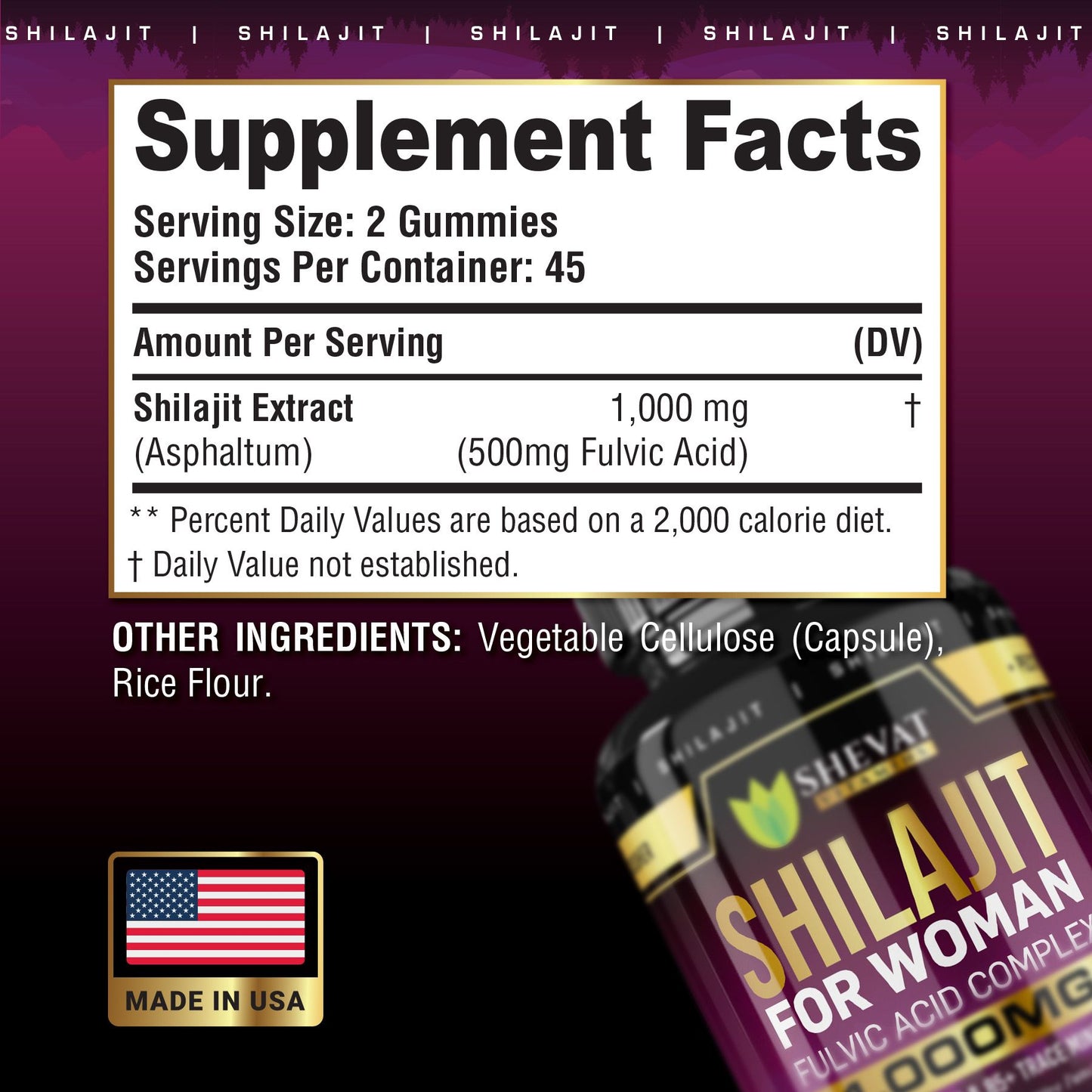 Shilajit Capsules for Women – Pure Himalayan Extract, 60 Vegan Capsules, Non-GMO, Made in USA