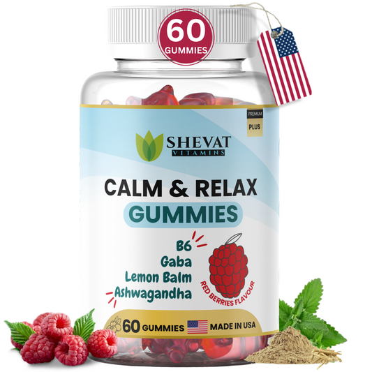 Calm & Relax Gummies – Ashwagandha, GABA, B6 & Lemon Balm for Stress Relief & Mood Support – Red Berries Flavor – 60 Gummies, Made in USA