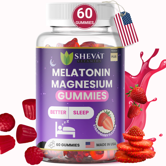 Melatonin Magnesium Gummies – Strawberry Flavor, 60 Count – Non-GMO, Made in USA