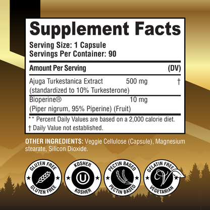 Shevat Turkesterone Complex 500mg with BioPerine – 60 Capsules, Non-GMO, Made in USA