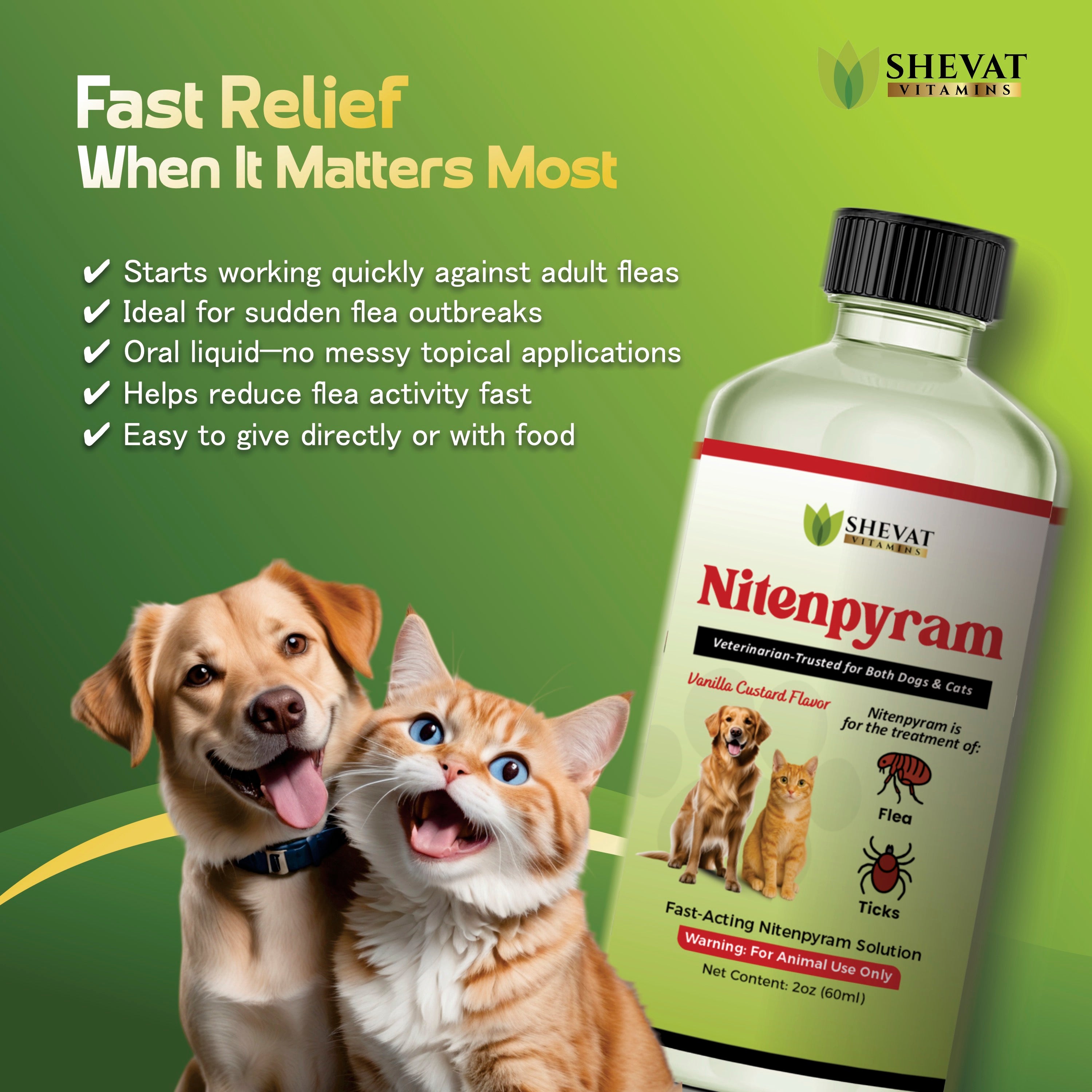 SHEVAT VITAMINS Nitenpyram Oral Solution – Fast-Acting Flea & Tick Support