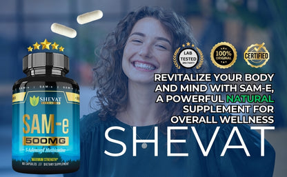 Shevat SAM-e 500mg Capsules – 60 Count, Vegan, Non-GMO, Gluten-Free, Made in USA