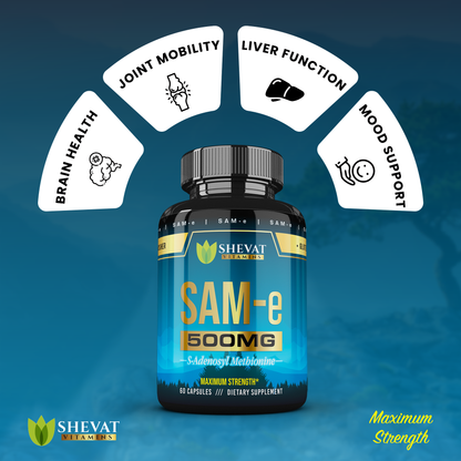 Shevat SAM-e 500mg Capsules – 60 Count, Vegan, Non-GMO, Gluten-Free, Made in USA
