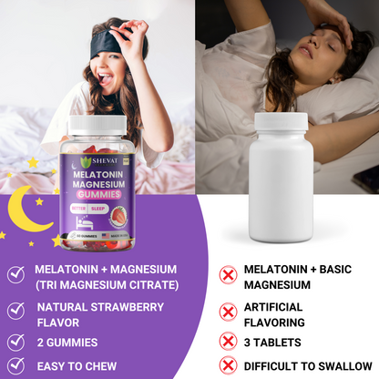Melatonin Magnesium Gummies – Strawberry Flavor, 60 Count – Non-GMO, Made in USA