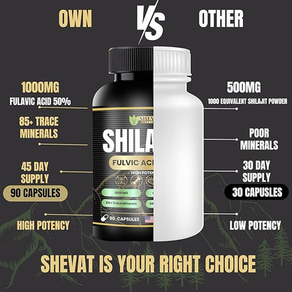 Shevat Pure Himalayan Shilajit Capsules – 60 Vegan Capsules with Fulvic Acid, Non-GMO, Made in USA