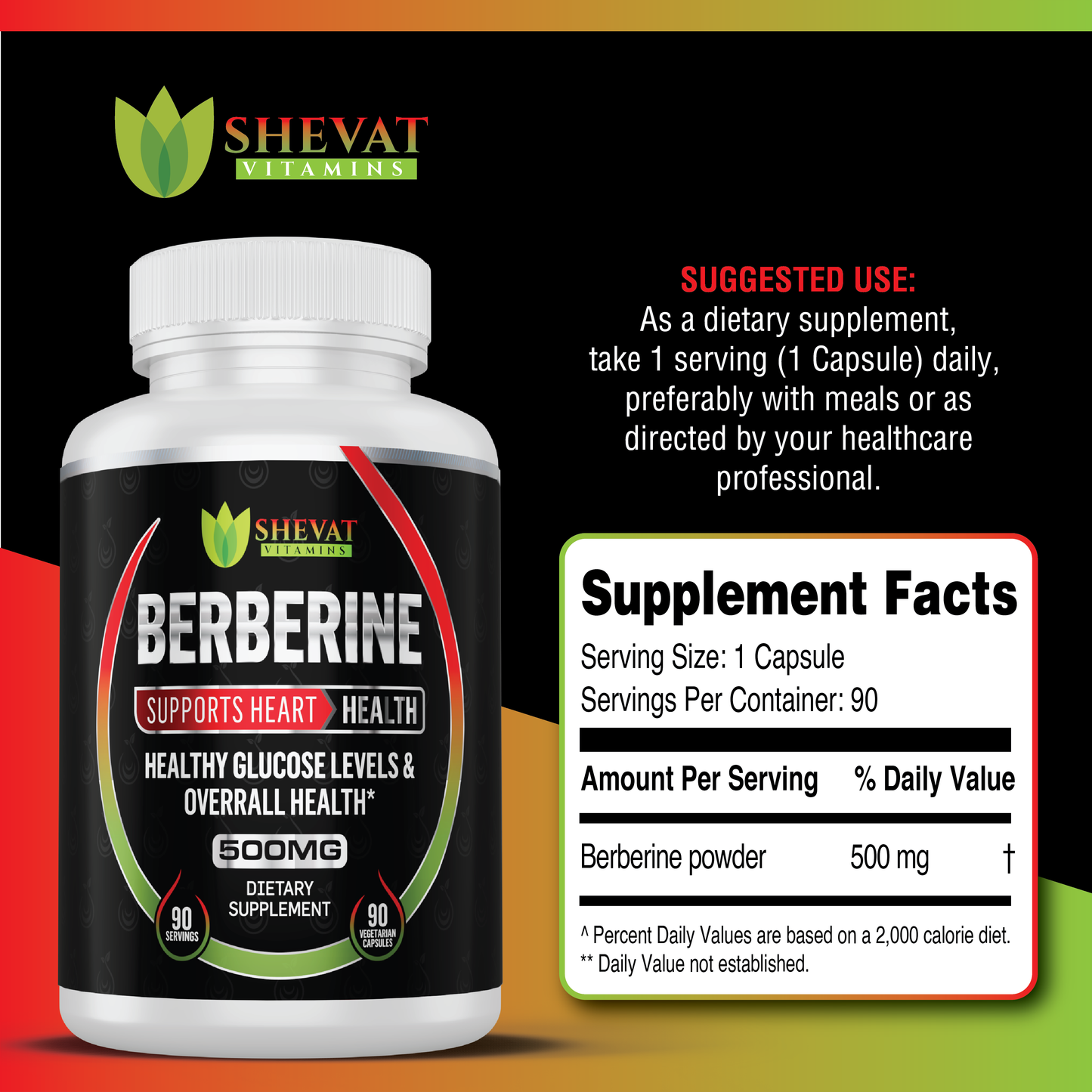 Shevat Berberine Herbal Complex – 500mg Plant-Based Blend, 60 Vegan Capsules, Made in USA
