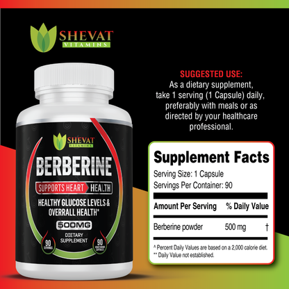 Shevat Berberine Herbal Complex – 500mg Plant-Based Blend, 60 Vegan Capsules, Made in USA