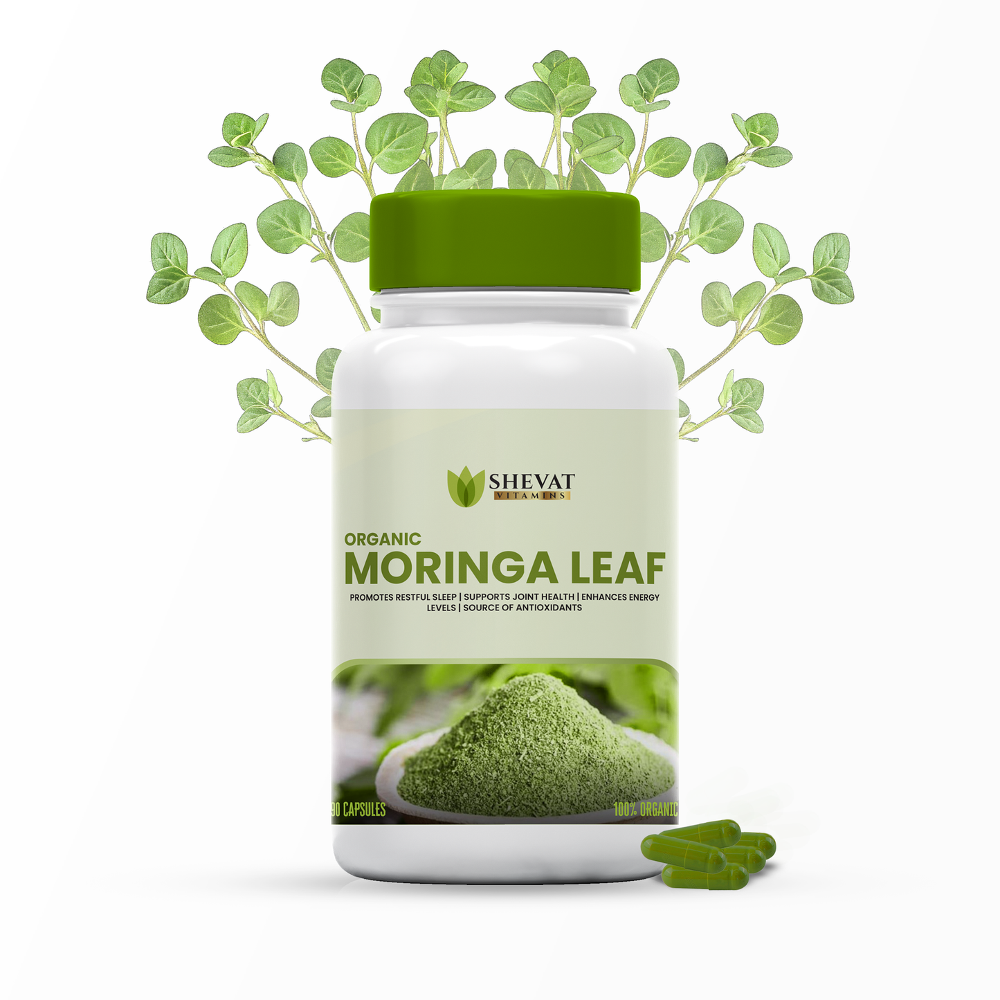 Shevat Organic Moringa Leaf Capsules 1000mg – 90 Count, Non-GMO, Made in USA