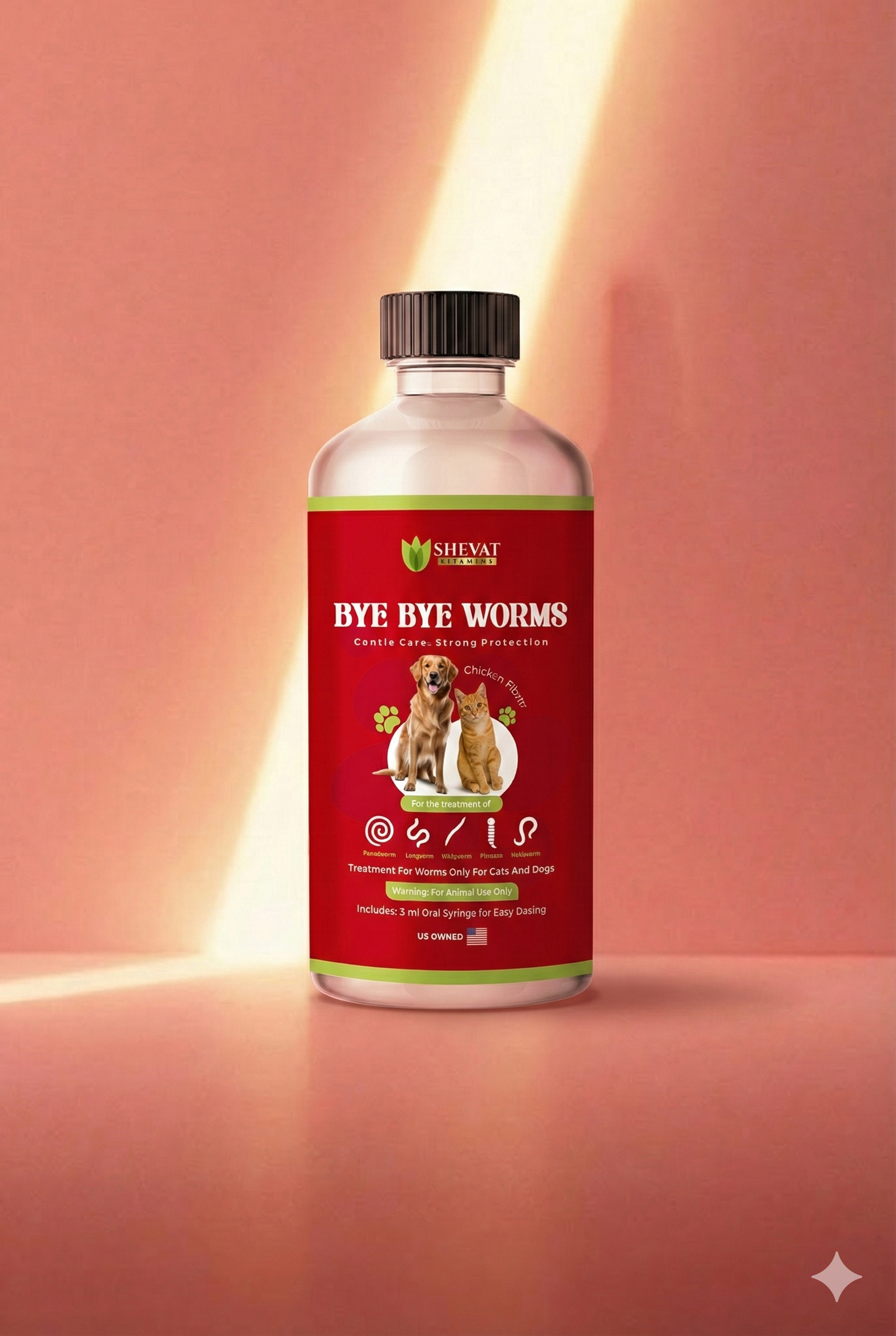 Shevat Vitamins Bye Bye Worms – Advanced Liquid Dewormer for Cats & Dogs
