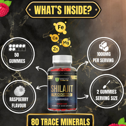Shevat Vitamins Shilajit Gummies – With 85+ Trace Minerals, Natural Himalayan Extract, 60 Vegan Gummies – Non-GMO, Made in USA