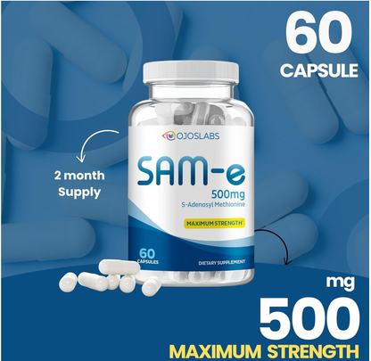SAM-e 500mg Supplement – 60 Vegan Capsules – Non-GMO – Made in USA