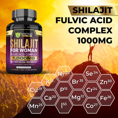Shilajit Capsules for Women – Pure Himalayan Extract, 60 Vegan Capsules, Non-GMO, Made in USA