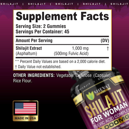 Shilajit Capsules for Women – Pure Himalayan Extract, 60 Vegan Capsules, Non-GMO, Made in USA